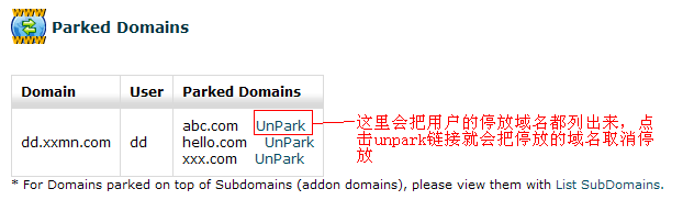 whm停放域名列表图示1