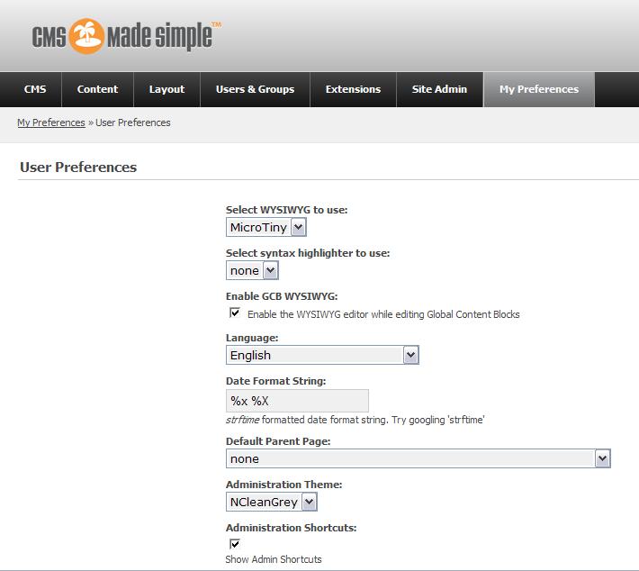 CMS Made Simple用户设置